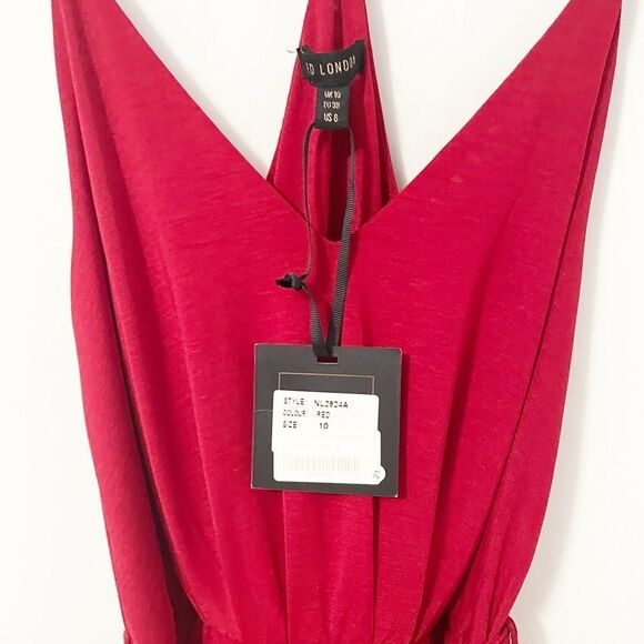 QED London Red Razorback Spaghetti Strap Dress Size 6 - Picture 7 of 8